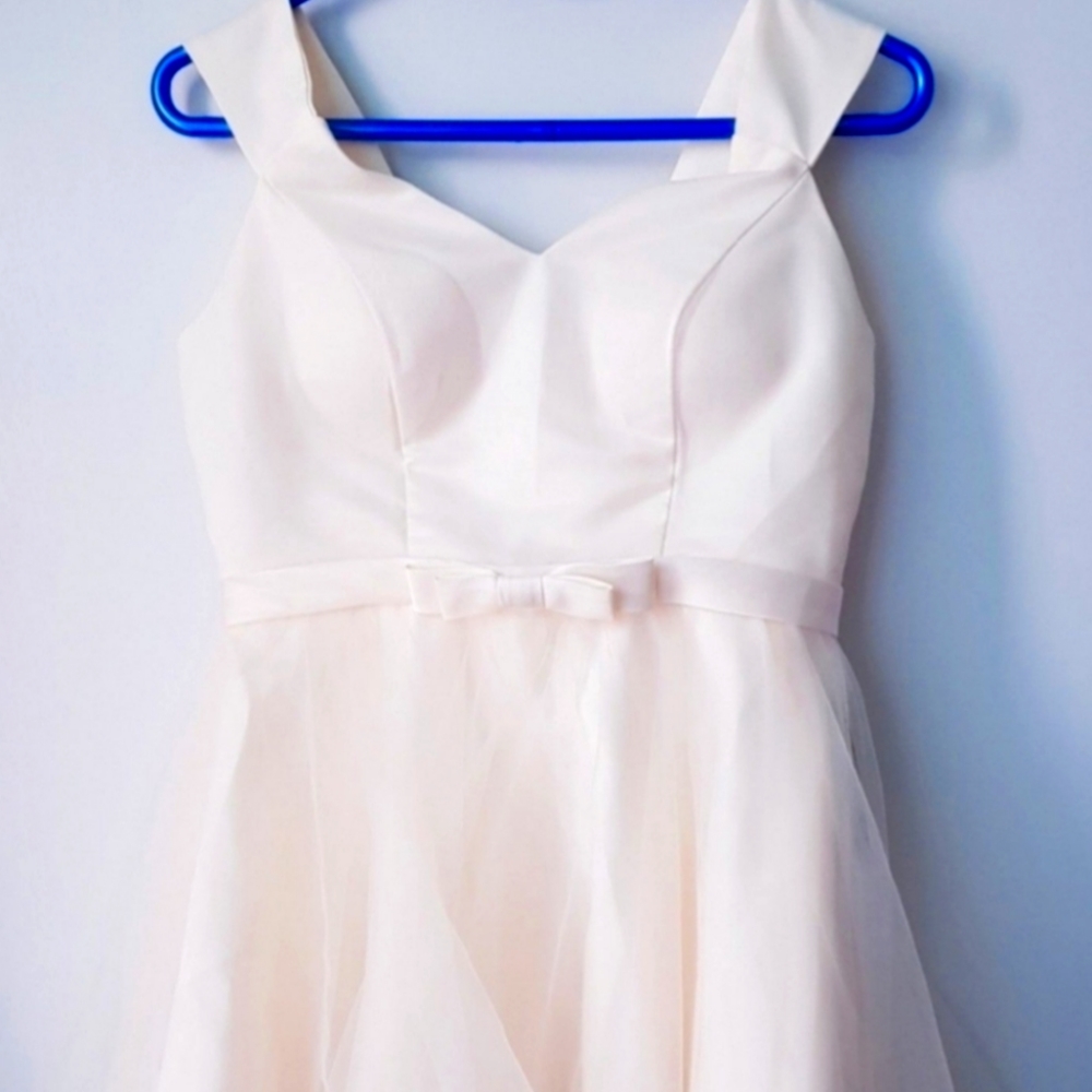 Yesstyle Cream Tulle Corset Organza Bow Mini Criss Cross Formal Occasion Dress